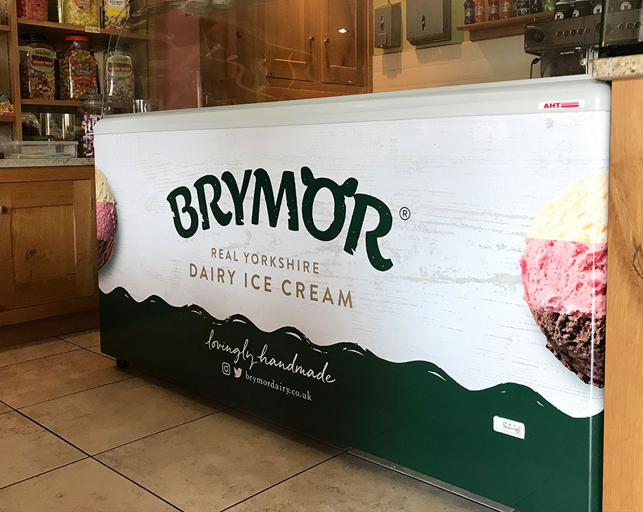 Brymor ice cream freezer with printed branded graphics.